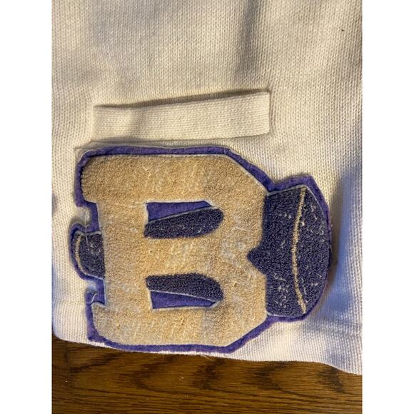Vintage Dehen white Varsity letterman jacket cheer patch blue yellow sz 48 - Picture 3 of 9